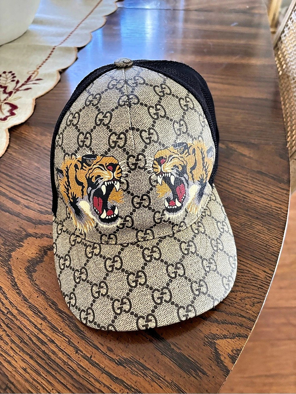 Gucci GG Supreme Tiger Print Baseball Hat Brown & Black